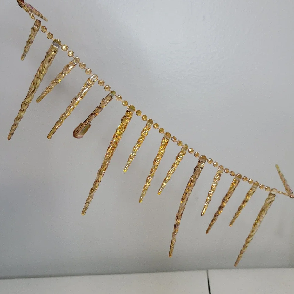 Vintage Bradford Gold Icicle Christmas‎ Garland 8ft Unbreakable Ornaments USA
